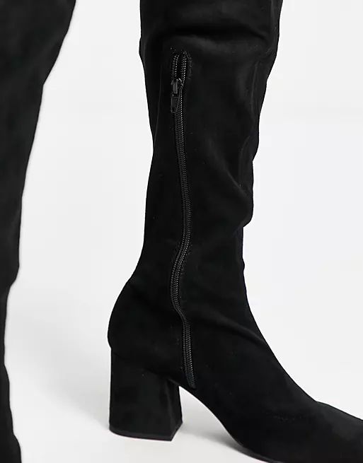 Missguided square toe block heel over the knee sock boot in black | ASOS (Global)