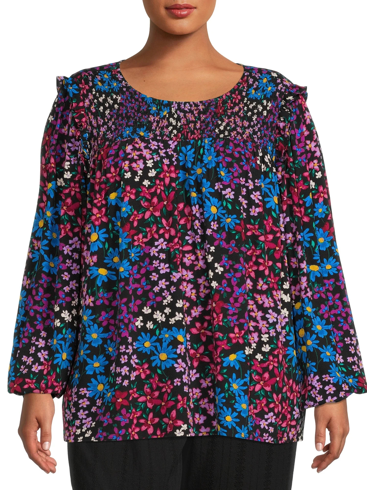 Terra & Sky Women's Plus Size Smocked Woven Top | Walmart (US)