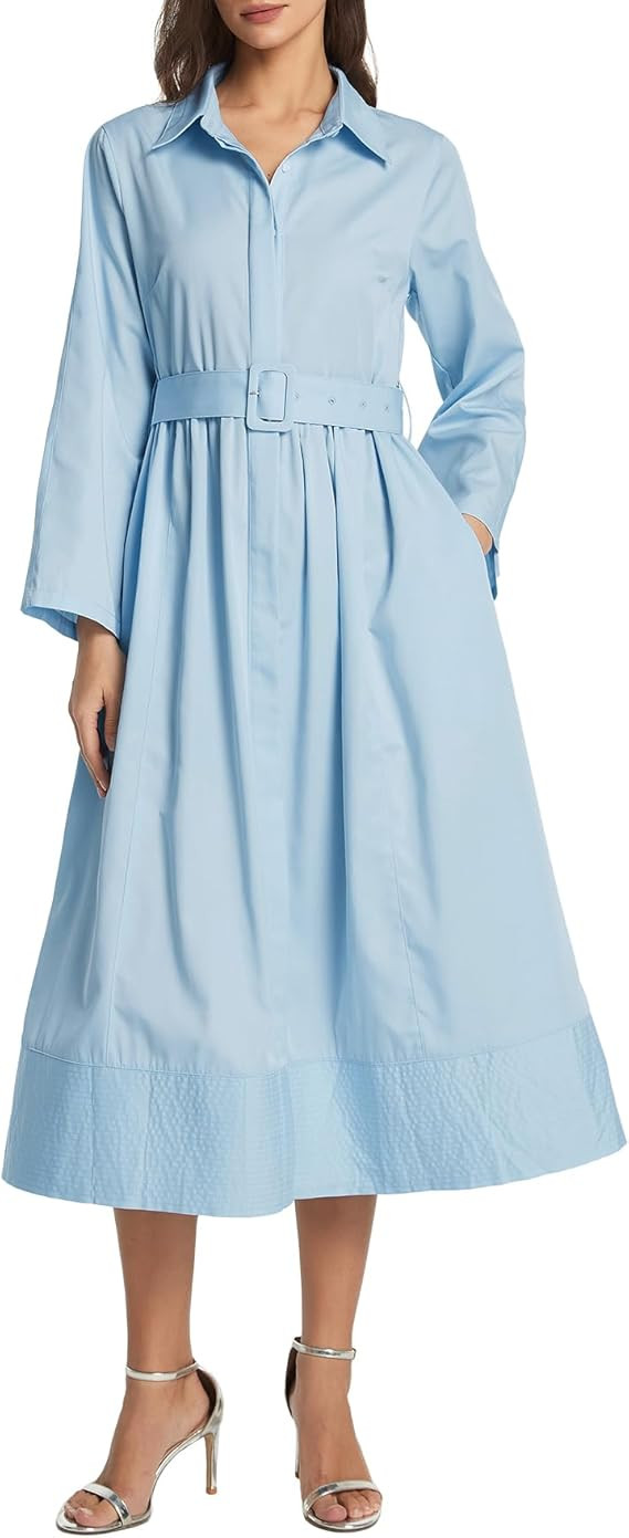 Kedera Women Casual Button Down Shirt Dress Solid Color Fall Long Sleeve Business Elegant Maxi Mi... | Amazon (US)