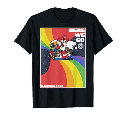 Mario Kart Pride Mario Here We Go Rainbow Road Poster T-Shirt | Amazon (US)