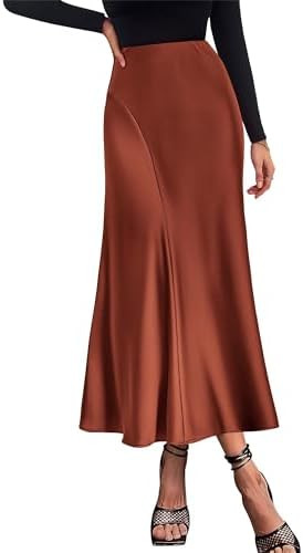 KIRUNDO Women's Satin Elastic High Waisted Maxi Skirt 2025 Trendy Summer Fall Winter Silk A-Line ... | Amazon (US)