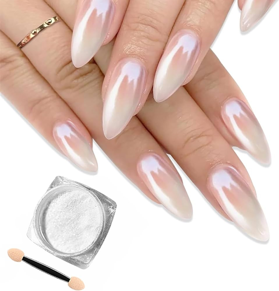 White Pearl Chrome Nail Powder, Pearlescent White Nail Art Jewelry Glitter Powder Symphony Mermai... | Amazon (US)