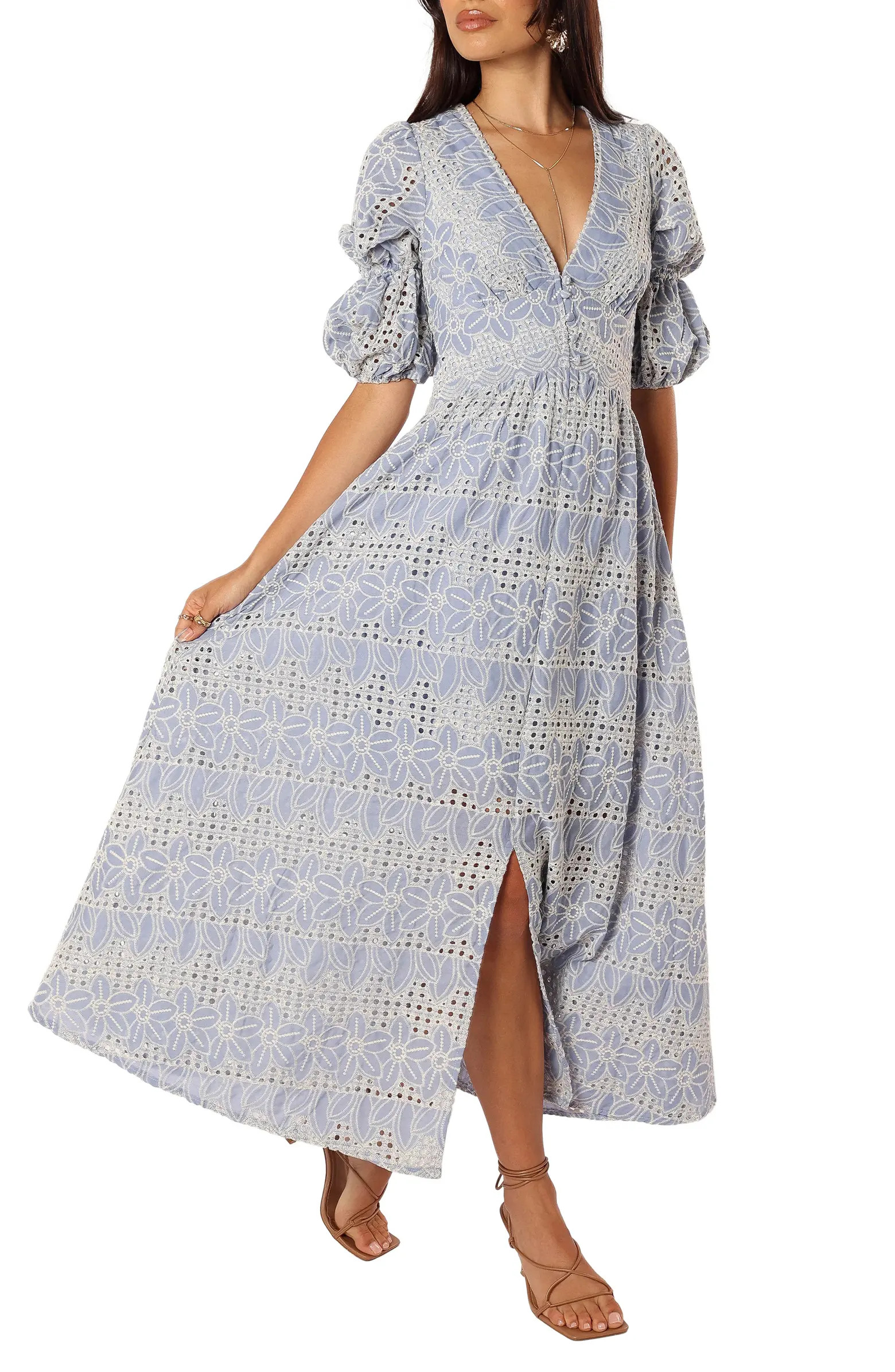 Tani Eyelet Puff Sleeve Cotton Blend Maxi Dress | Nordstrom