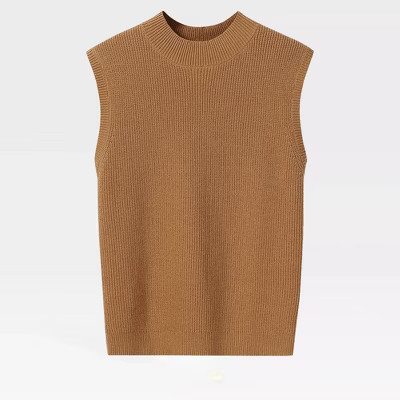 Women's Cap Sleeve Knit Pullover Sweater Crew Neck Tank Tops,Light Brown - M | Target