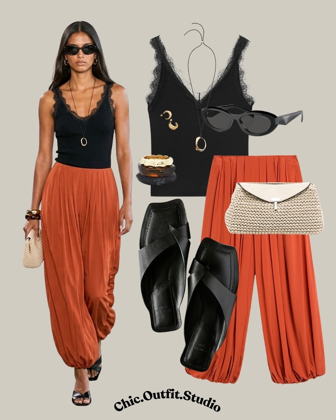 Black Lace Tank with Rust Balloon Pants

✨A black lace-trim tank paired with flowing rust balloon pants creates a striking summer outfit that feels both relaxed and elevated. The warm terracotta tone contrasts beautifully with classic black, while woven accessories add effortless texture. 

✨ Perfect for vacation evenings, creative workdays, summer markets, city exploring, casual dinners or stylish weekend plans.

✨ Tags: rust balloon pants outfit, terracotta pants women, black lace tank outfit, summer wide leg pants, relaxed summer outfit, European casual style, vacation outfit women, effortless chic fashion, earthy color outfit, minimalist summer wardrobe, woven bag outfit, elegant casual summer look, travel outfit inspiration, quiet luxury style, modern feminine outfit, elevated basics women, summer capsule wardrobe, everyday stylish outfit, resort casual outfit, warm neutral fashion

#LTKsummer #LTKbag #LTKshoes
