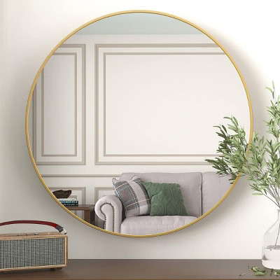 36" Gold Large Round Wall Mirror, Modern Decorative Metal Circle Mirror for Living Room, Fireplace, Entryway - Panipeachy | Target