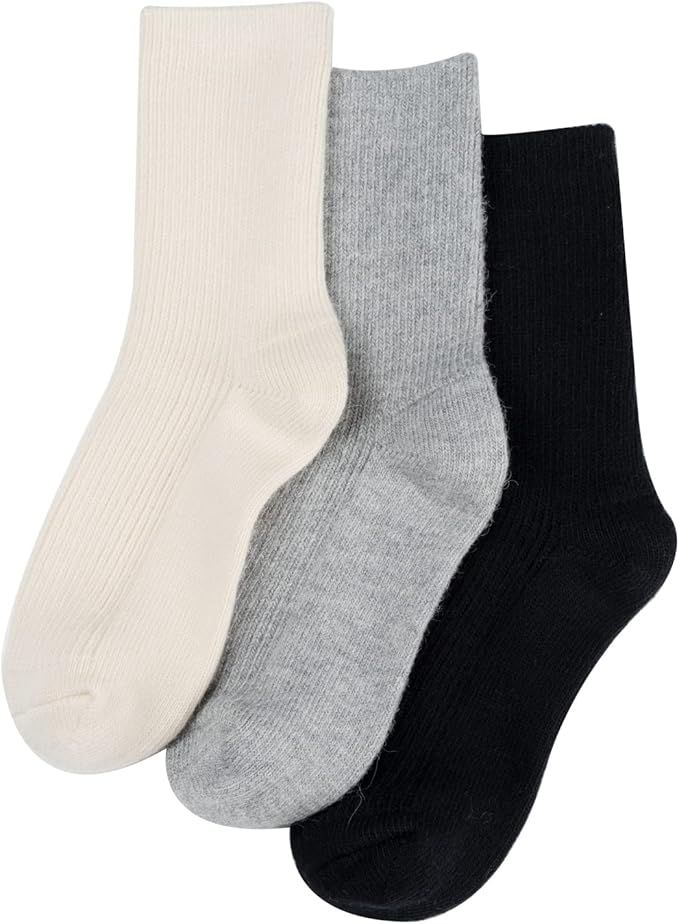 3 Pairs Cashmere Wool Crew Socks for Women Super Soft Warm Cozy Winter Gift Crew Softs | Amazon (US)