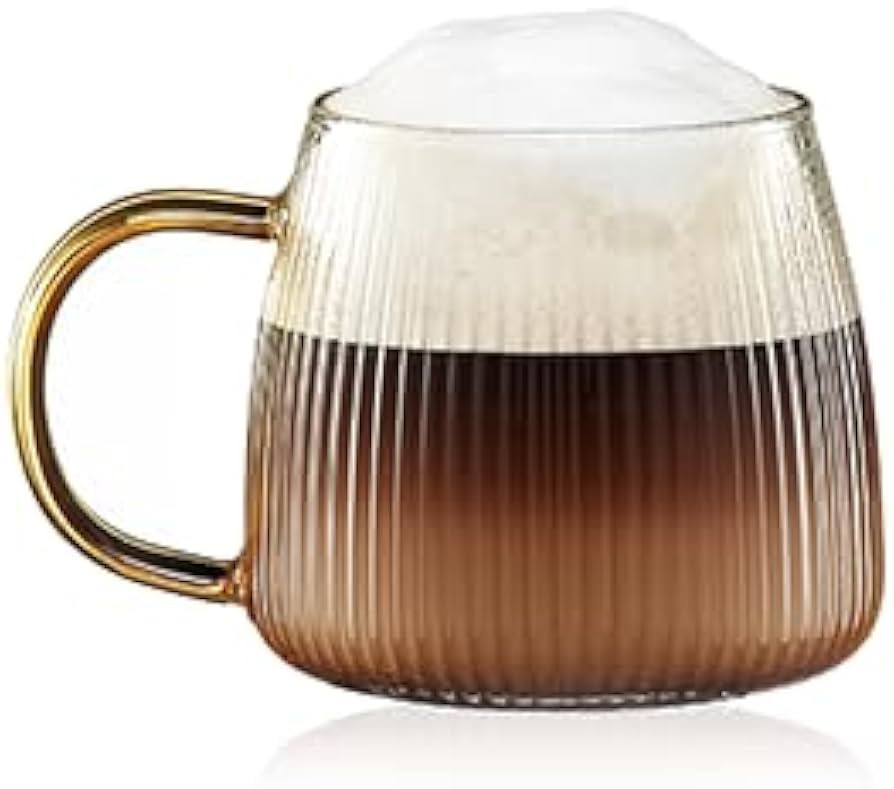 Premium Unique Glass Coffee Mugs Set of 2 Fancy Cups with Stylish Vertical Stripes Pattern - Ligh... | Amazon (US)