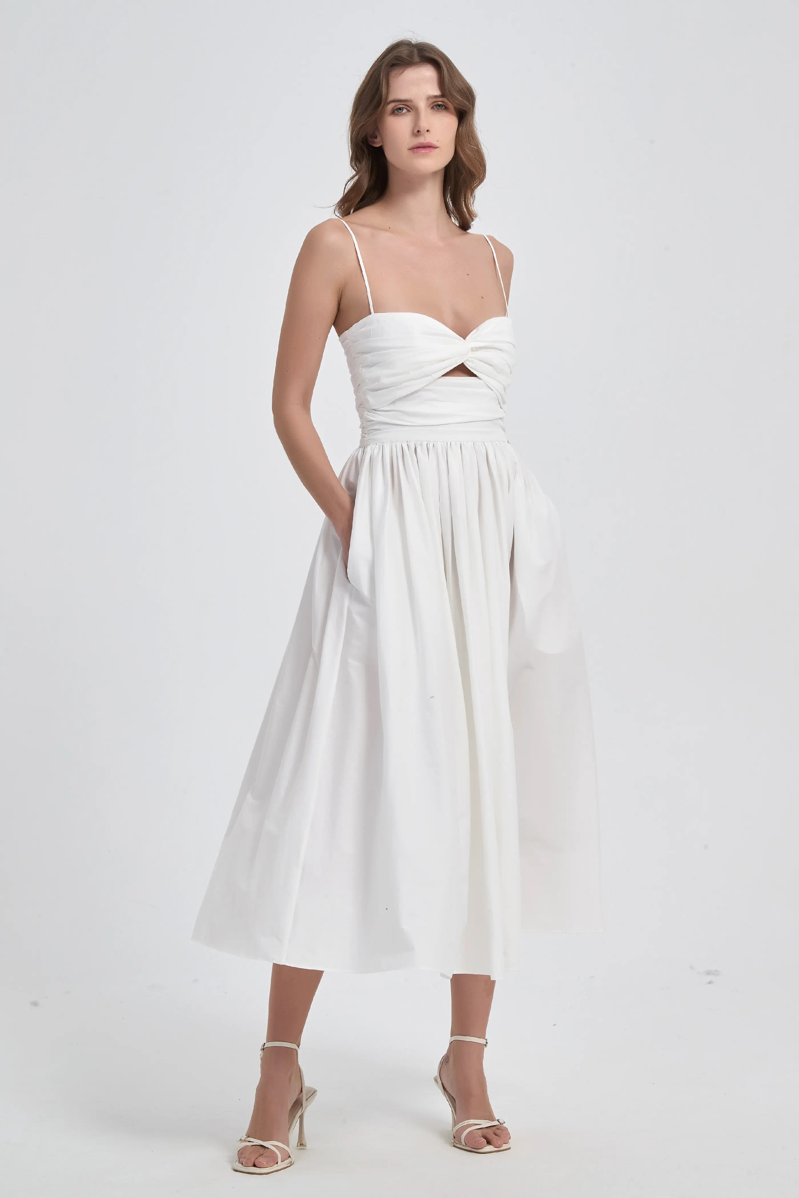 Reverie Twist Front Ruched Cotton Midi Dress | Nordstrom