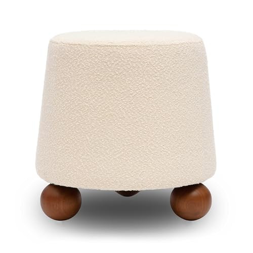 Tov Furniture Jaine Round Boucle Upholstered Stool (Cream) with Wooden Legs | Amazon (US)