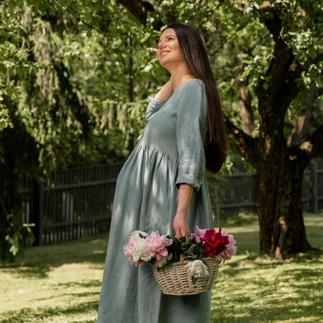 Maternity Dress for Women Midi Linen Dress for Baby Shower Postpartum Dress Pregnancy Clothes Lin... | Etsy (Global)