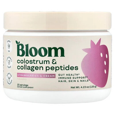 Bloom, Colostrum & Collagen Peptides, Strawberries & Cream, 4.23 oz (120 g) | iHerb