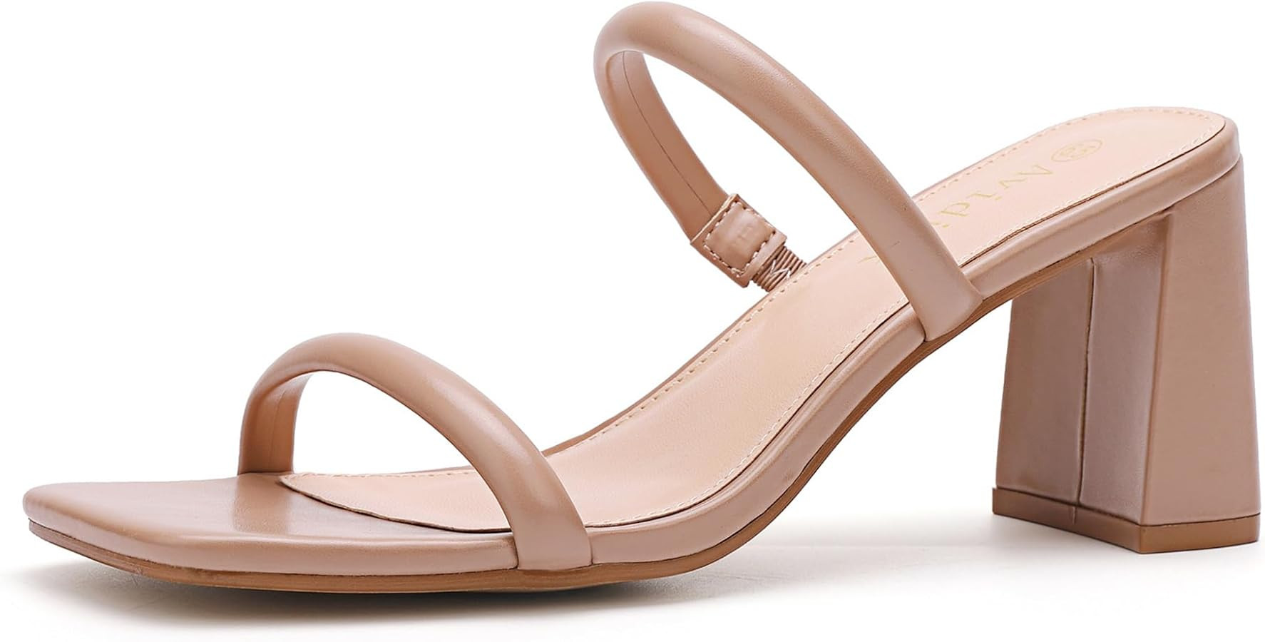 Women's Square Open Toe Heeled Sandals Two Strap Mules Slip On Block Chunky Mid Heels Sandals | Amazon (US)