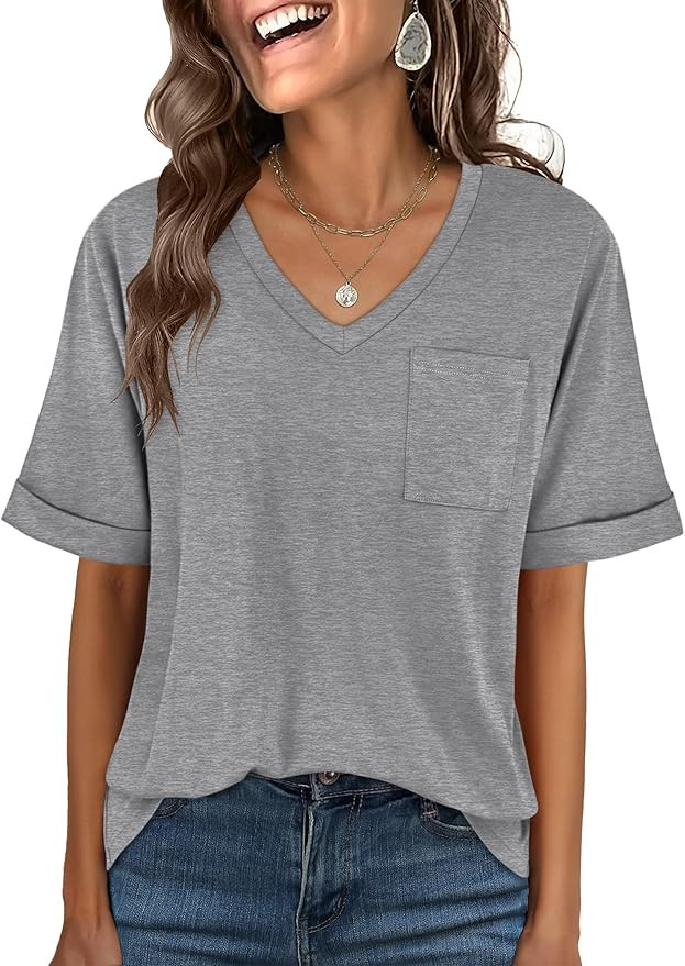 ANRABESS Women T Shirts Oversized Short Sleeve V Neck 2025 Summer Casual Loose Tops Basic Tee Shi... | Amazon (US)