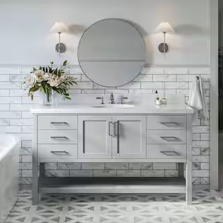 ARIEL Magnolia 61 in. W x 22 in. D x 36 in. H Bath Vanity in Grey with Pure Quartz Vanity Top in ... | The Home Depot