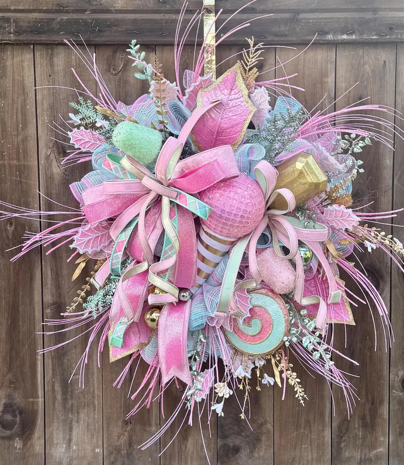 Handmade Candyland Christmas Wreath: Pastel Lollipop Holiday Decor - Etsy | Etsy (US)