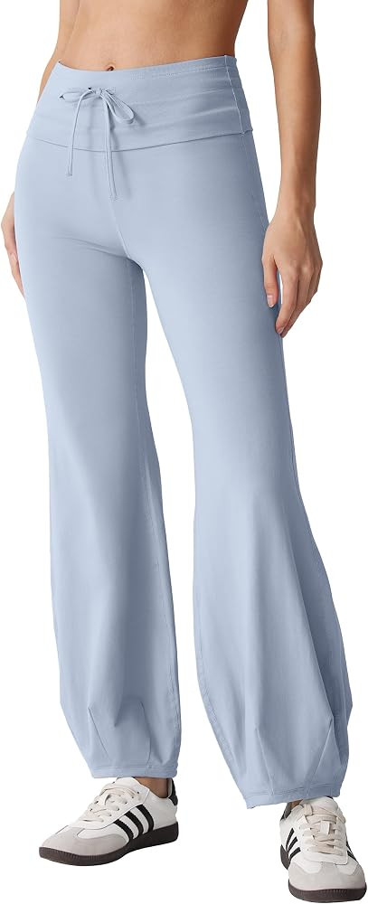 MOOSLOVER Women Quick Step Bubble Pants Drawstring Fold Over Balloon Leggings Cotton Casual Yoga ... | Amazon (US)