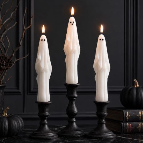 Baquler 3 Pack Halloween Flameless Ghost Candle with Remote Timer 9.84 Inch | Amazon (US)