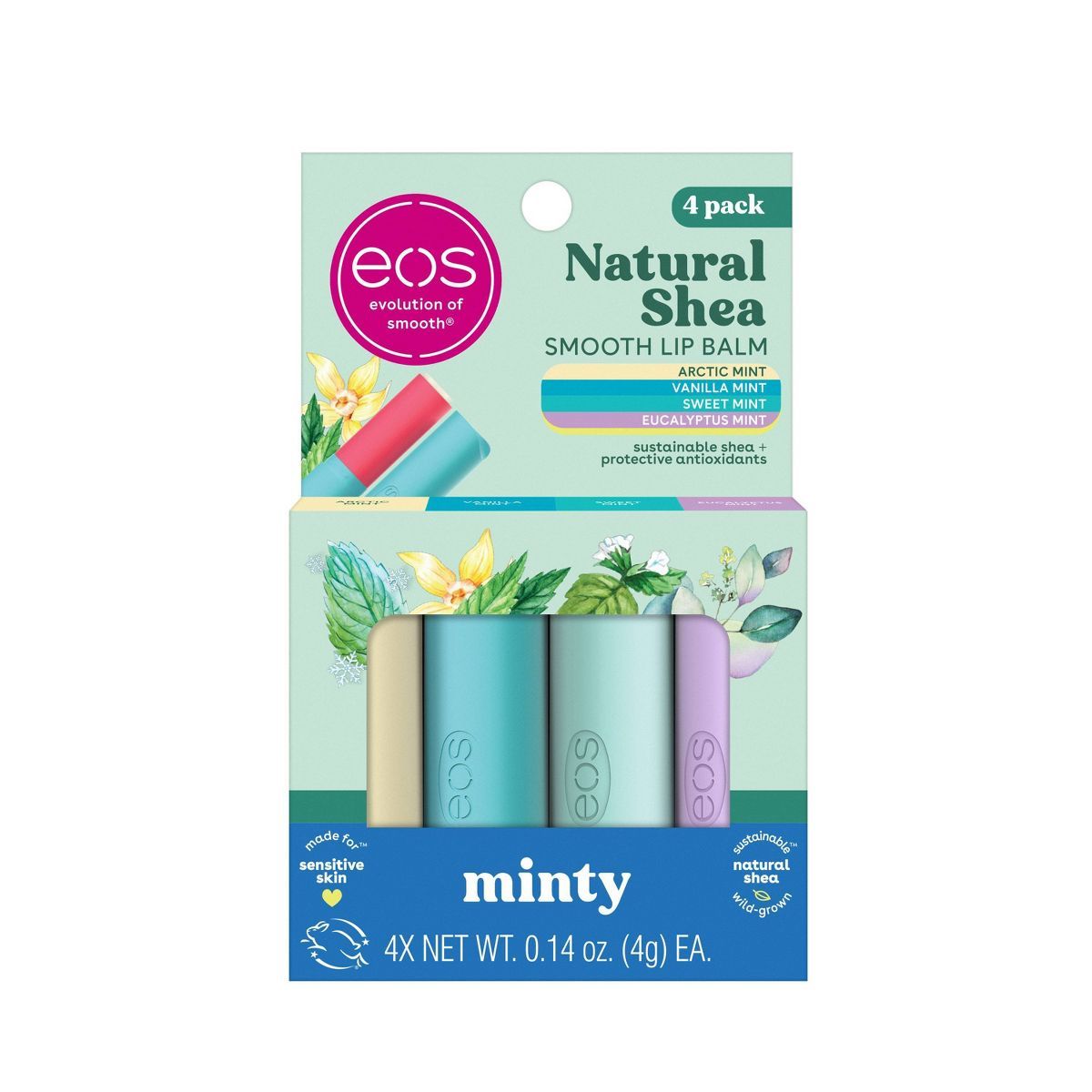 eos Natural Shea Mint Lip Balm Stick Variety Pack - 4pk | Target