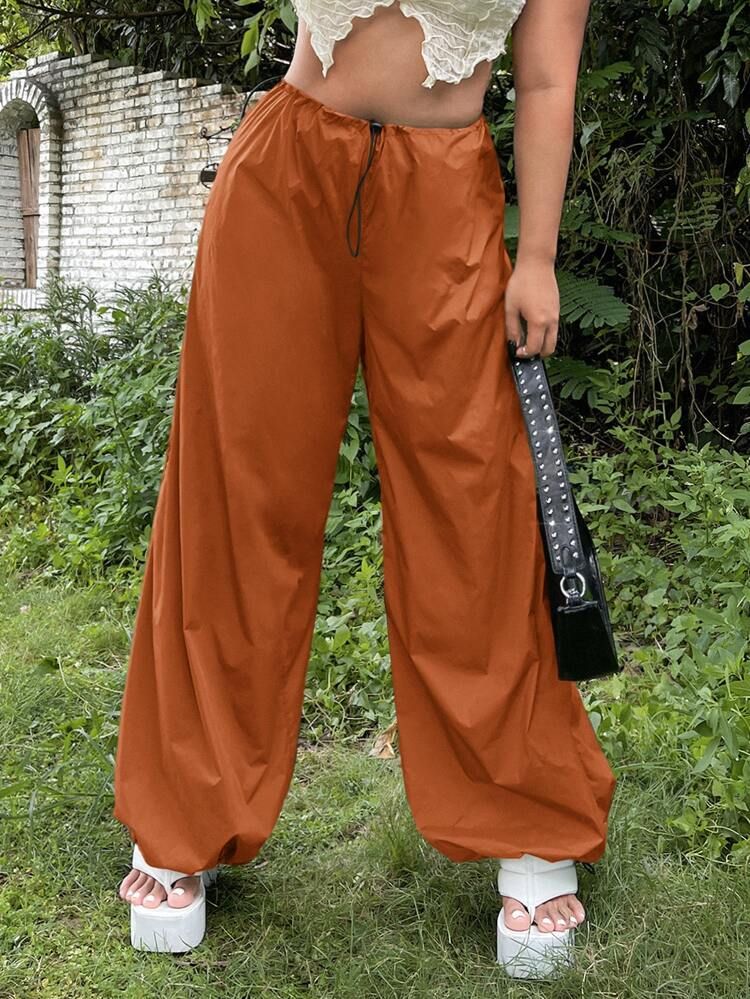 SHEIN Plus Grunge Solid Drawstring Waist Carrot Parachute Pants | SHEIN