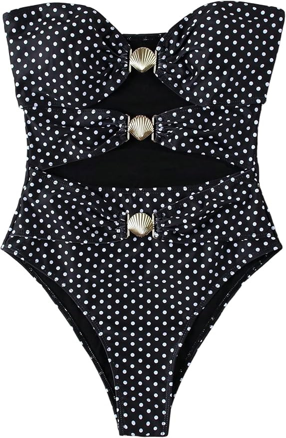 SweatyRocks Women's One Piece Swimsuit Polka Dots Cut Out Bandeau High Cut Monokini Bathing Suit | Amazon (US)