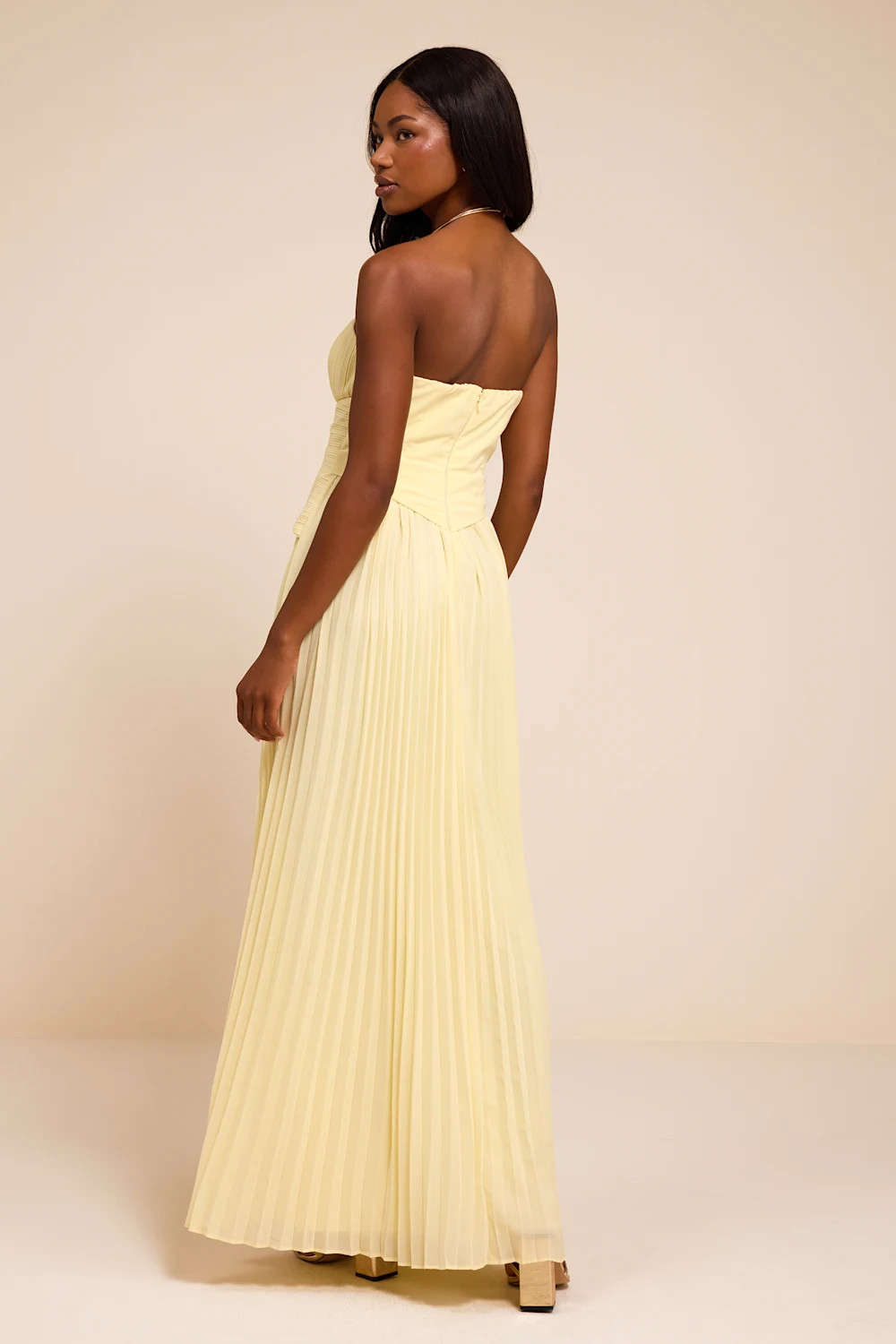 Zea Light Yellow Pleated Drop Waist Maxi Dress | Lulus