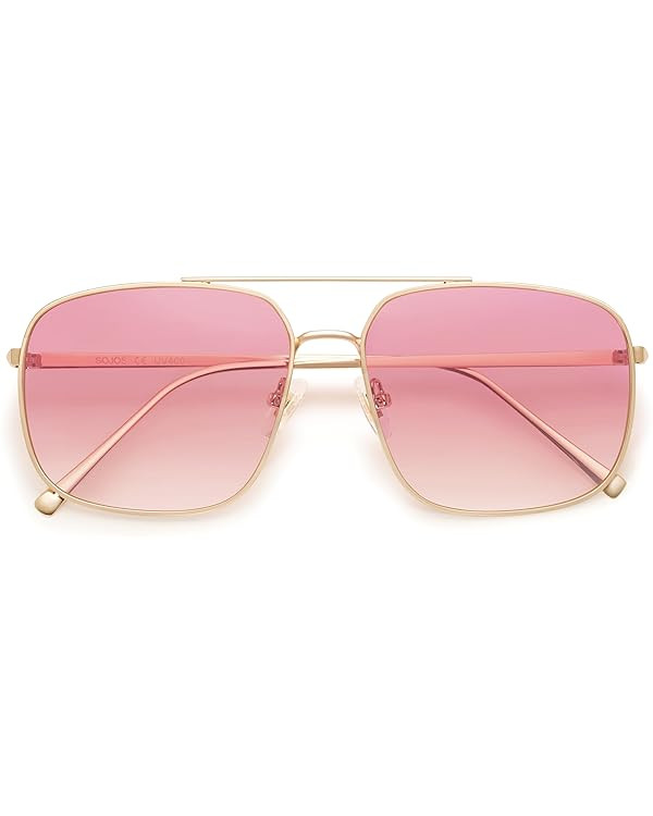 SOJOS Trendy Square Aviator Sunglasses for Women Men, Gold Frame Light Tint Gradient Shades SJ117... | Amazon (US)