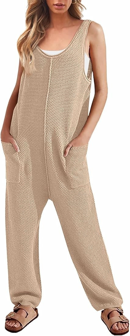 LILLUSORY Knit Jumpsuit Women‘s Sleeveless One Piece Jumpsuits with Pockets | Amazon (US)