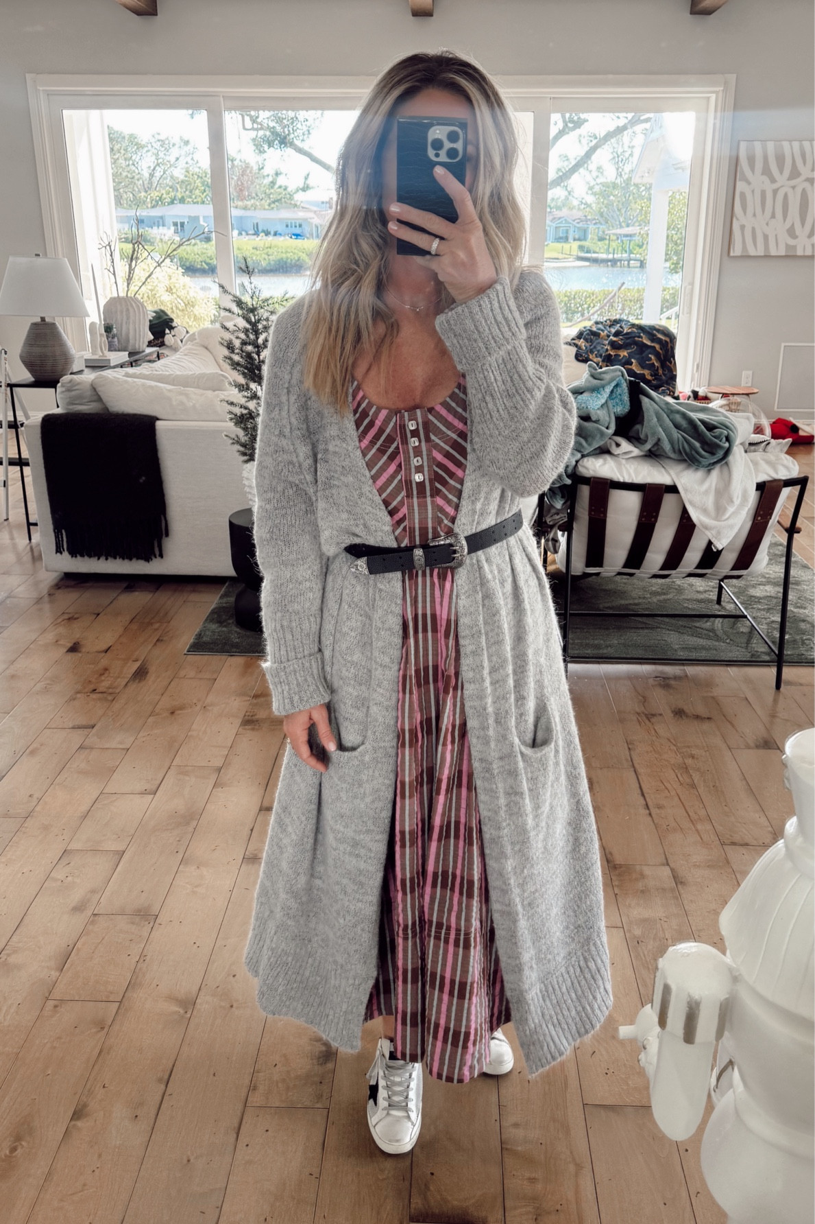 | Sunday best |

Styling dresses for a Florida winter can be tricky. 
.
Wearing a medium in the dress probably could have worn a small. Comes in two color ways  
Sweater is old but linked similar options. 

#LTKStyleTip #LTKSaleAlert