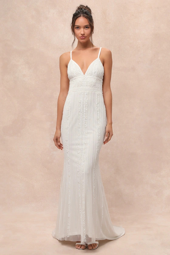 Stunning Vow White Beaded Sequin Maxi Dress | Lulus