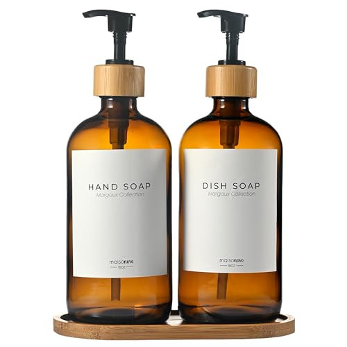 Maisonovo Glass Soap Dispenser Bathroom Set | Hand Soap and Dish Soap Dispenser Set | 16.9oz Amber Bottles with Black Bamboo Pump | Bathroom Lotion Dispenser with Pump Set of 2 | Amazon (US)