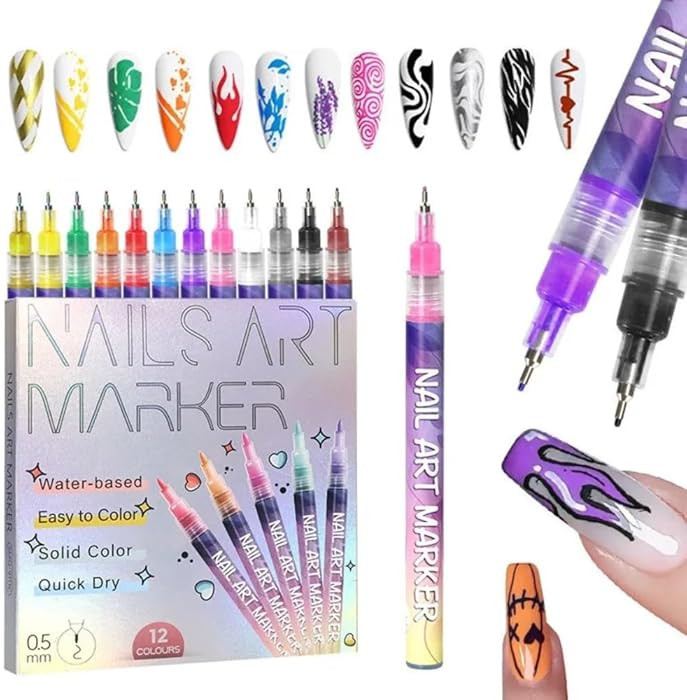 12 Color Nail Polish Pens Set, Nail Art Pens, Nail Pencil, Waterproof Drawing Painting Pen,Quick-... | Amazon (US)