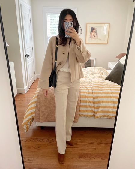 Sezane high waist wool trousers - true to size, I’m wearing 34 ✌🏻

Coat is old Vince.
Silk top is old Mango.
Shoes are old Nisolo.
Bag is Celine.

#LTKSeasonal #LTKworkwear #LTKstyletip