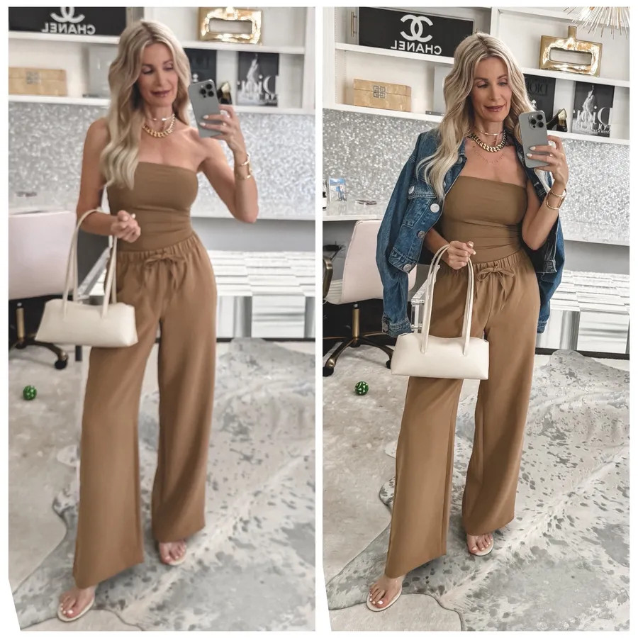 Stop scrolling—these viral summer pants may be the chicest travel pants I’ve ever found. I’m obsessed with these Aritzia Lodge Pants because they’re wrinkle-resistant, have a comfy elastic waist, and are the perfect combination of chic and comfortable with the matching tube top and denim jacket. XS in pants, top, and denim jacket. #SummerOutfit #AritziaPants 

#LTKTravel#LTKOver40#LTKSeasonal#LTKOver40 

 

#LTKootd