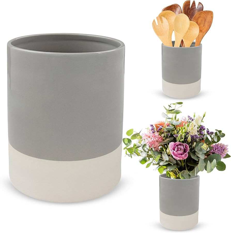 7Penn Kitchen Utensil Holder for Countertop - Jumbo Gray and White Primitive Cooking Utensils Cro... | Amazon (US)