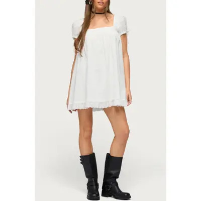 EDIKTED Eyelet Embroidery Minidress in Cream at Nordstrom, Size Large | Nordstrom