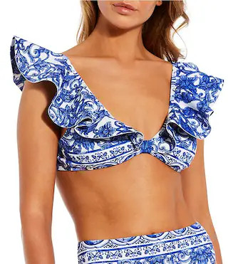 Antonio Melani Ornate Border Bonded Ruffle V-Neck Tie Back Bralette Swim Top | Dillard's | Dillard's