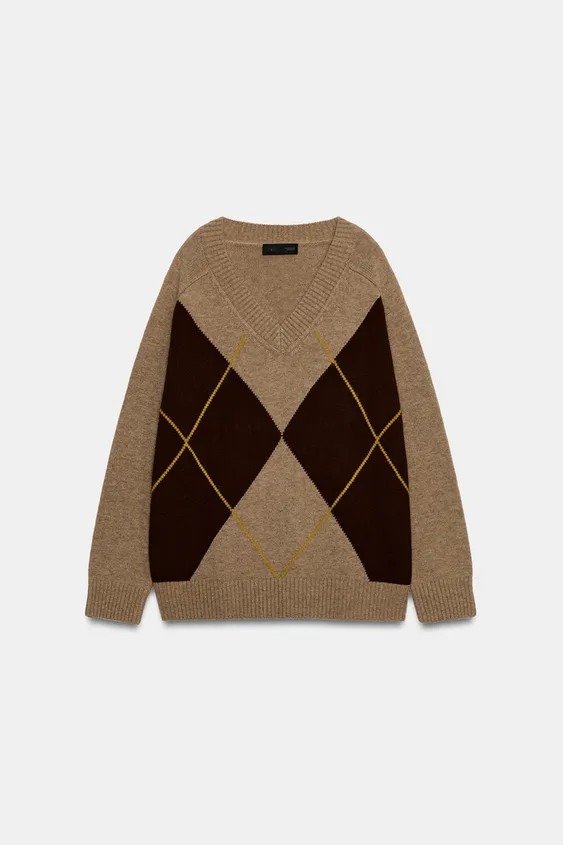ARGYLE KNIT JUMPER | Zara UK