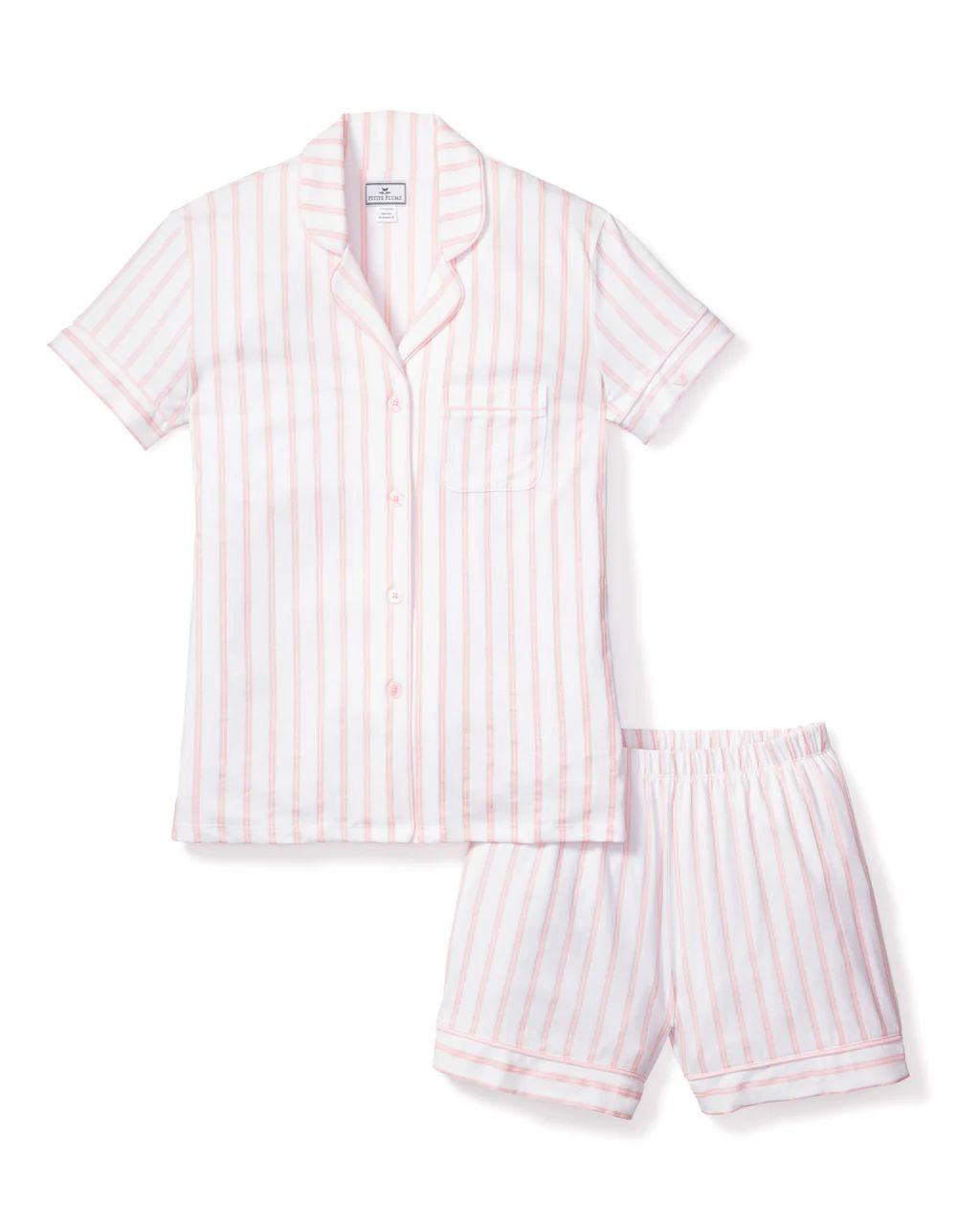 Women's Pima Pajama Short Set in Pink Stripe | Petite Plume