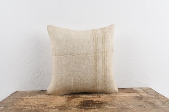Handmade Turkish Kilim Pillow, 16x16 Pillow Cover, Hemp Kilim Pillow, Cotton Pillow, Livingroom D... | Etsy (US)