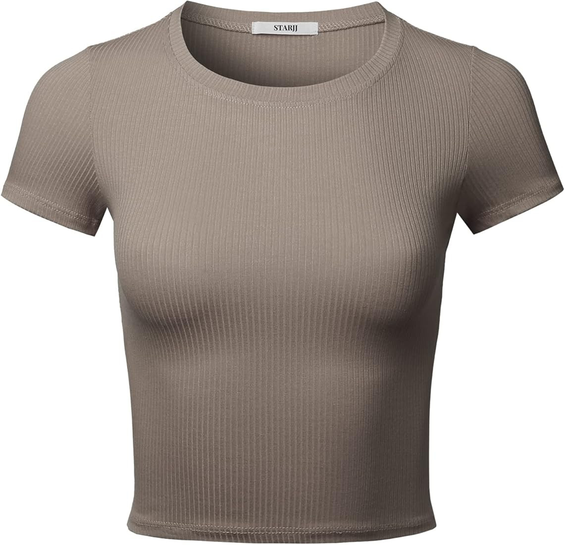STARJJ Womens Basic Slim Fit Short Sleeve V-Neck & Crewneck Ribbed Knit Crop Top T-Shirts | Amazon (US)