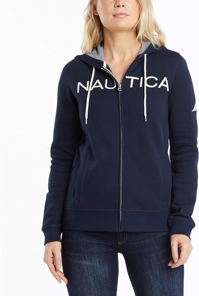 Nautica Women's Go-to Signature Cotton Full-Zip Logo Hoodie | Amazon (US)