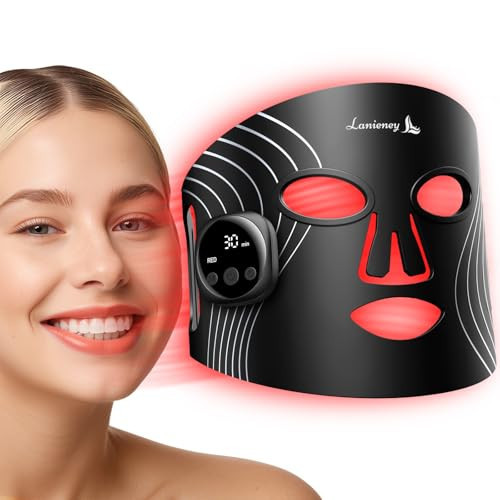 Red Light Therapy Mask for Face, Wireless LED Face Mask Light Therapy with Near-Infrared Light, 4 Modes Rechargeable and Adjustable Timer Design with Digital Display for Home Skincare, Dark Black | Amazon (US)