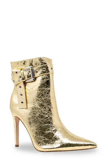 CHASE AND CHLOE Grommet Buckle Pointed Toe Bootie in Gold Metallic at Nordstrom Rack, Size 6.5 | Nordstrom Rack