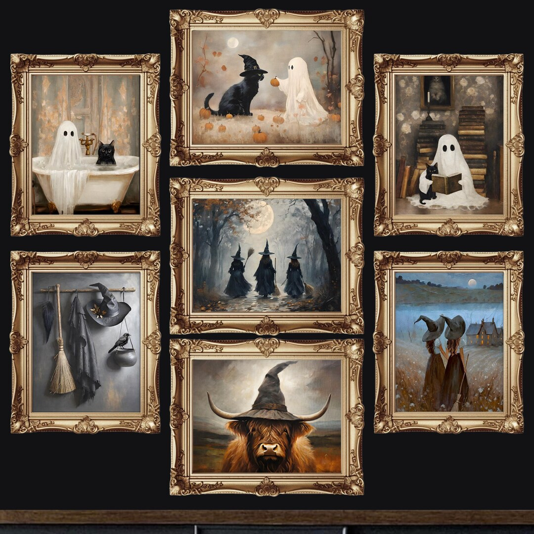 Hallows Eve Prints-mailed-vintage Halloween, Witches, Ghosts, Cats, Cottagecore, Party Decor, Fal... | Etsy (US)