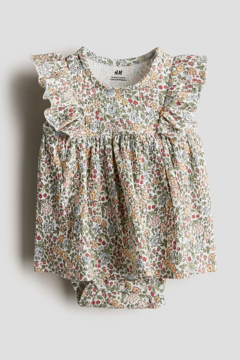 Ruffle-trimmed Bodysuit Dress - Round Neck - Sleeveless - Green/floral - Kids | H&M US | H&M (US + CA)