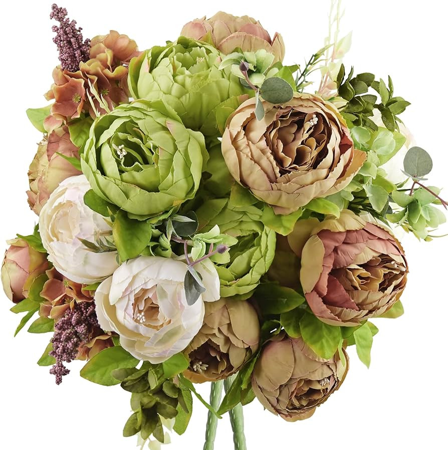 FiveSeasonStuff Rustic Brown, Beige & Green Artificial Peony Bouquets, 2 Silk Flower Bundles with... | Amazon (US)