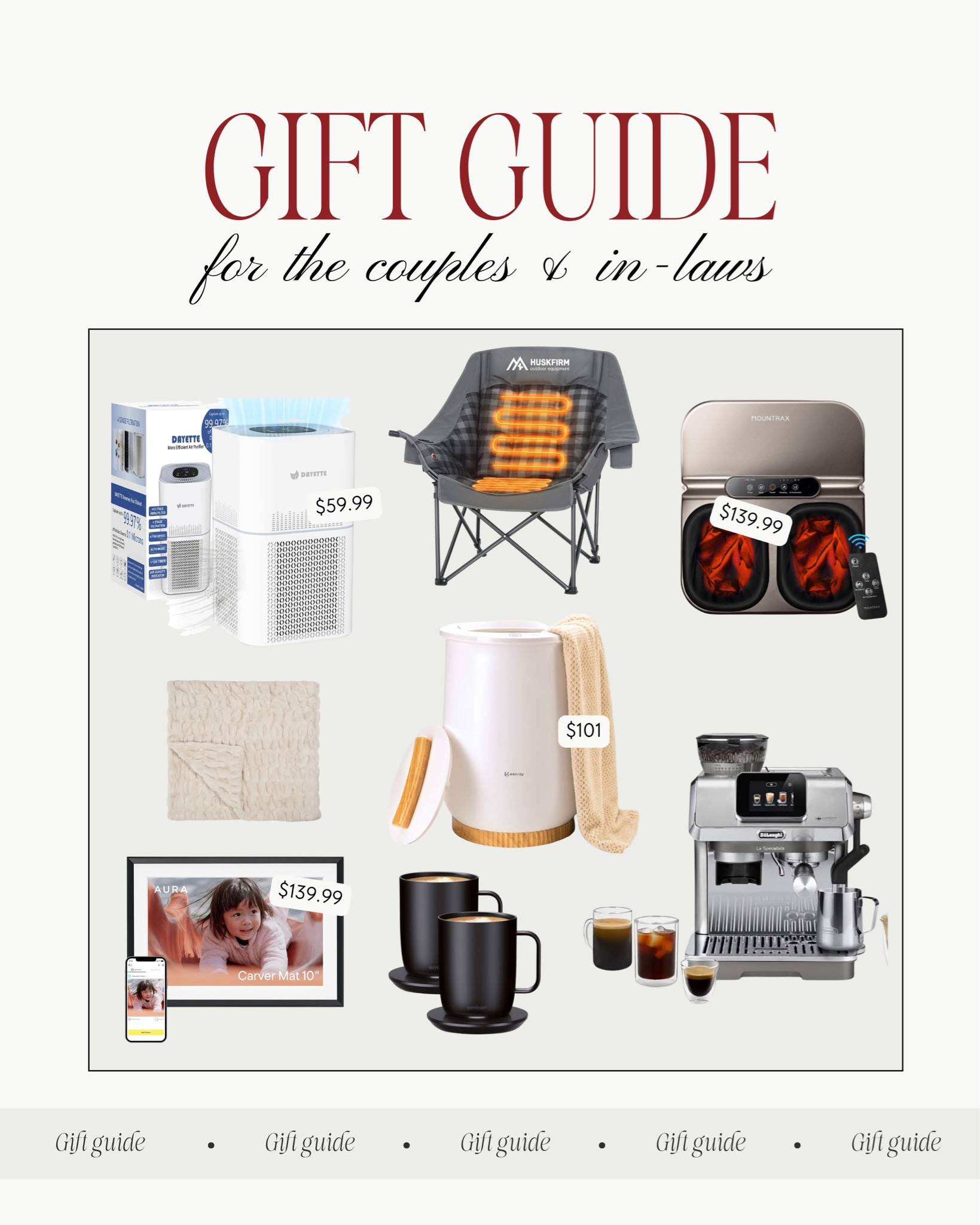 Gifts // gift guide // couples // in laws // mother in law // father in law // home // tech // espresso // outdoor // comfy // luxe // newlywedd

#LTKHoliday #LTKGiftGuide #LTKCyberWeek