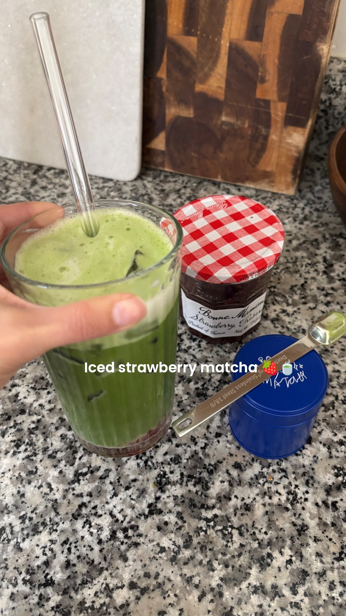 Iced strawberry matcha 

1. Mix strawberry jam into milk of choice. I use about a tablespoon but I recommend doing it as sweet as you like. 
2. Whisk 2 grams of matcha with a little water in separate glass. Once whisked well I add more water. ( you can do more milk if you prefer a creamier latte)
3. Pour ice cubes and strawberry milk in glass. Add matcha and a glass straw and enjoy!!!! 

I am using Astrid Tea okita matcha that I keep in a Rocky’s matcha tin bc I love the color of it! It’s about $40 for 30 grams  

#LTKHome