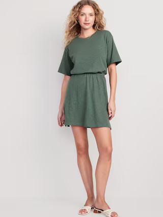 Waist-Defined Short-Sleeve Slub-Knit Mini Dress for Women | Old Navy (US)